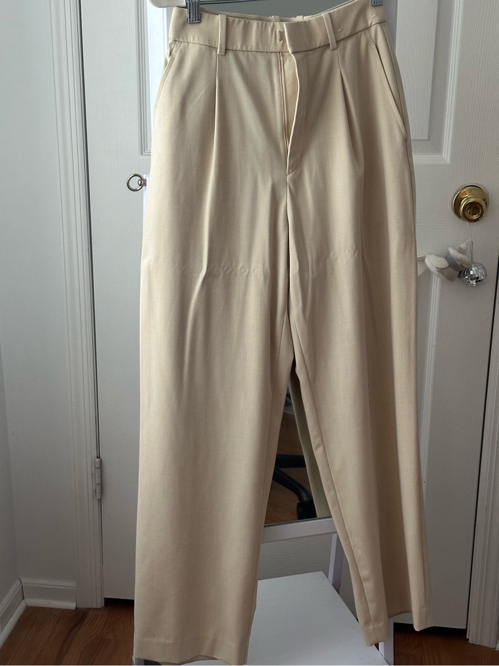 Uniqlo Cream High-Waist Wide-Leg Trousers